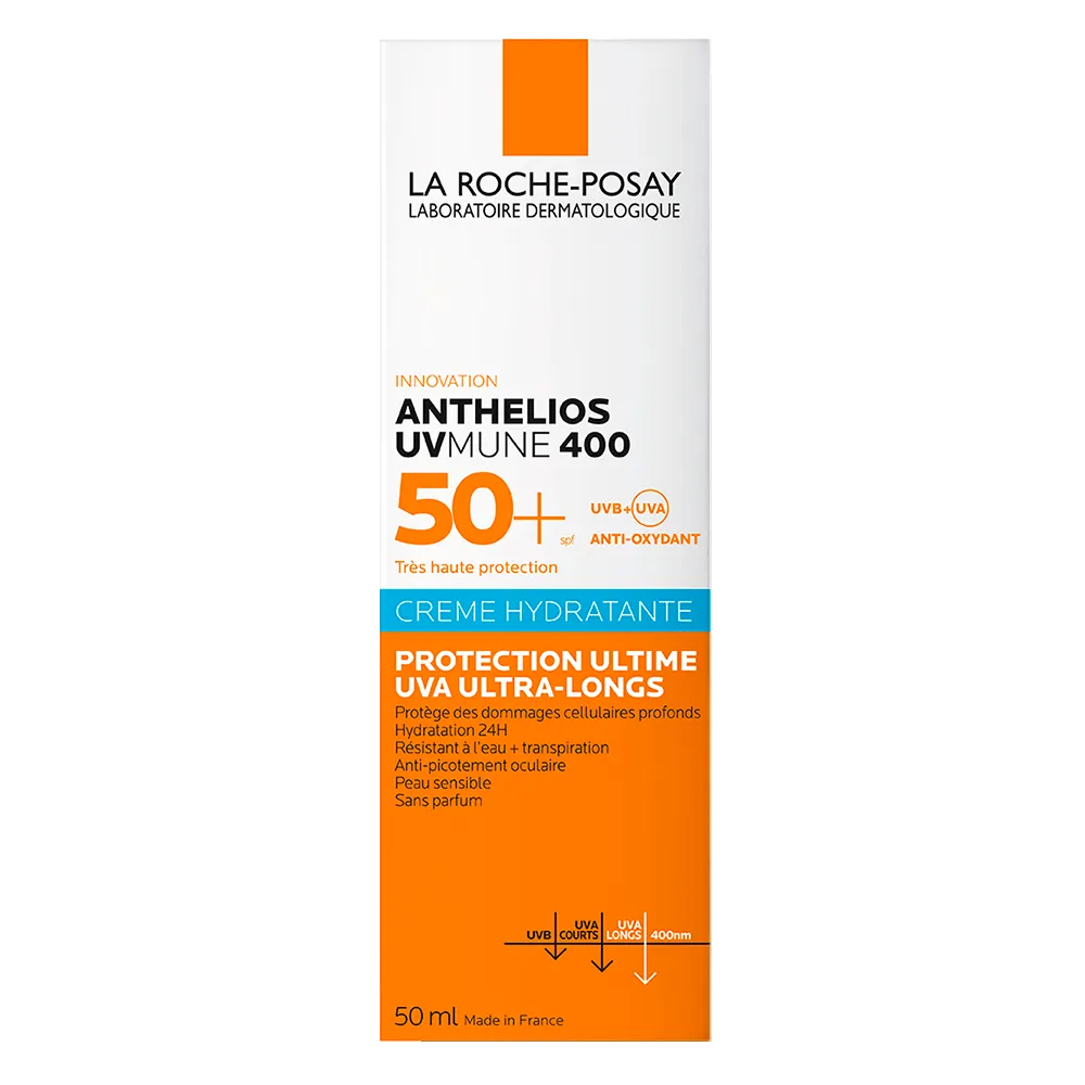 Crema hidratanta cu protectie solara SPF 50+ pentru ten sensibil sau intolerant la soare fara parfum Anthelios UV-Mune 400, 50ml, La Roche-Posay 