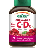 Vitamina C 500mg + Vitamina D 500 UI cu aroma de cirese, 75 tablete masticabile, Jamieson