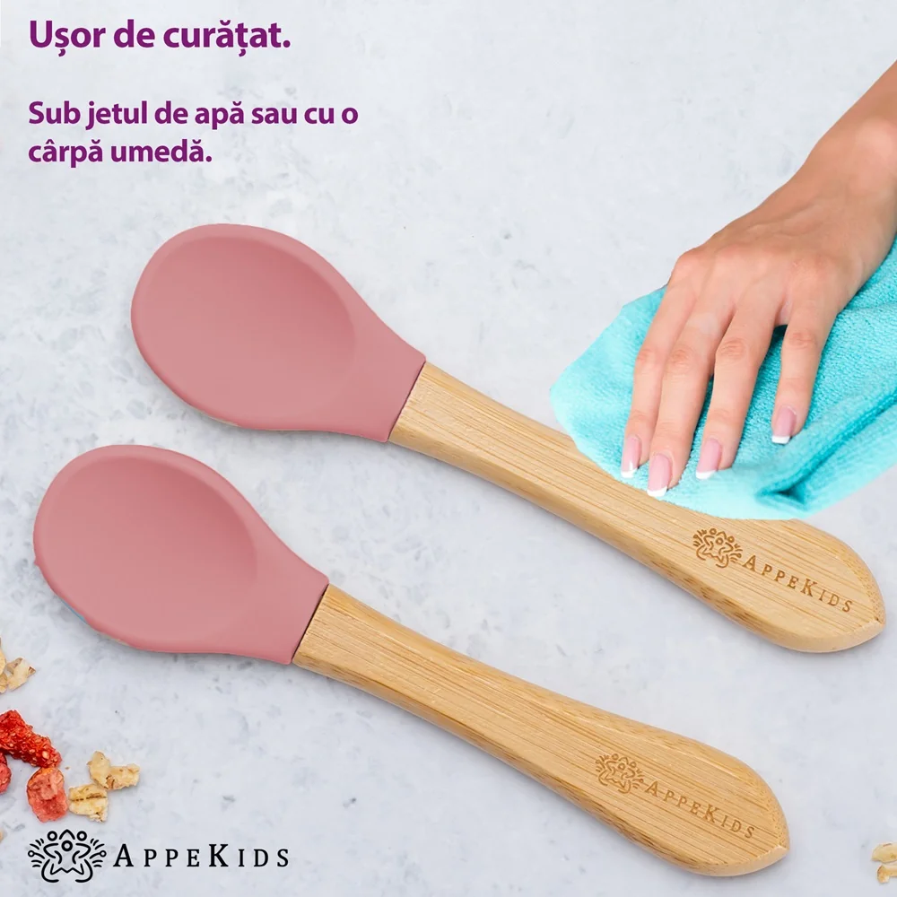 Set lingurite din bambus Old Rose 6 luni+, 2 bucati, Appekids