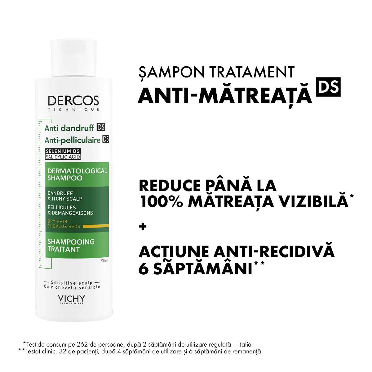 Sampon anti-matreata pentru par uscat Dercos, 200ml, Vichy
