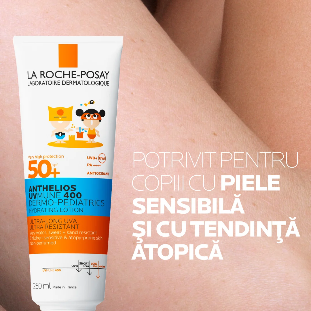 Lapte hidratant cu protectie solara potrivit pentru pielea copiilor SPF50+ Anthelios UVMUNE 400 , 250ml, La Roche-Posay