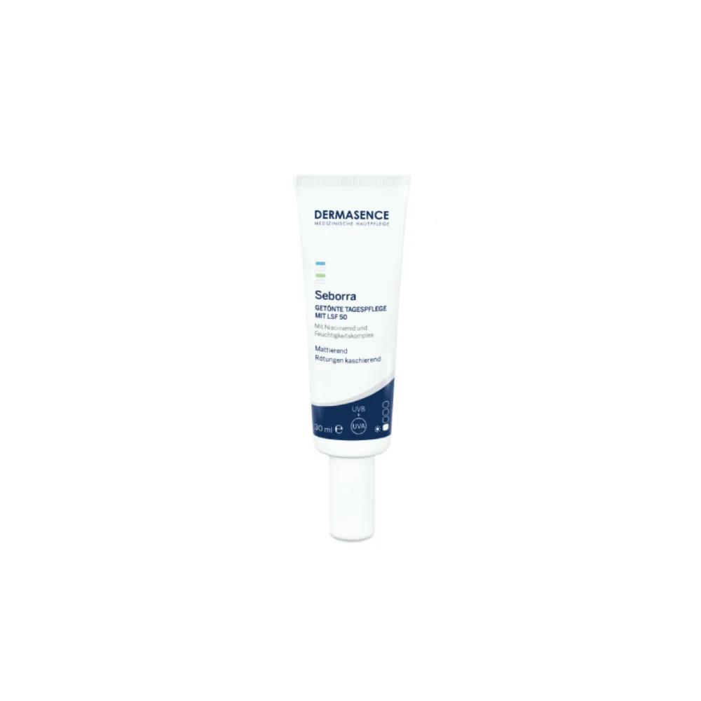 Crema de zi nuantatoare pentru ten gras cu protectie solara SPF50 Medium Seborra, 30ml, Dermasence