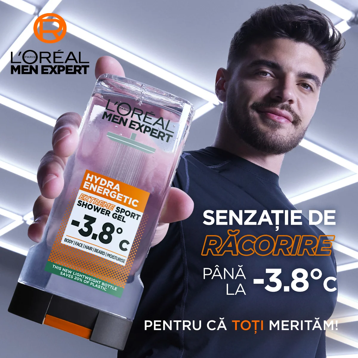 Gel de dus pentru fata, corp si barba Hydra Energetic Extreme Sport, 300ml, L'Oreal Men Expert