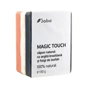 Sapun natural cu argila braziliana si fulgi de loofah Magic Touch, 135g, Sabio 