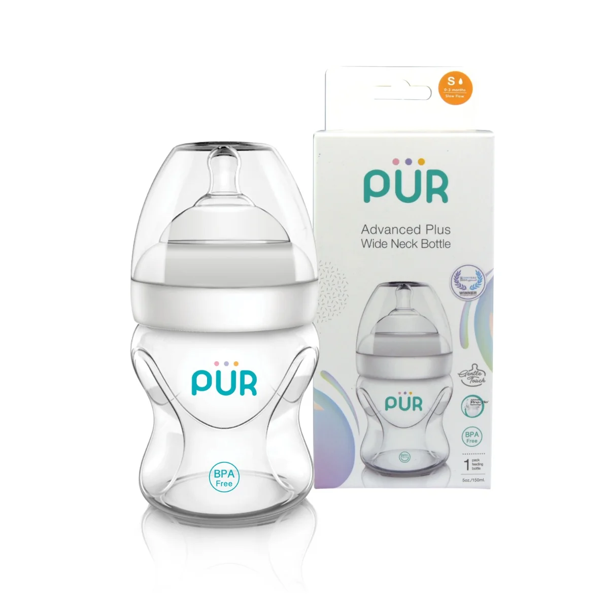 Biberon cu gura larga Advanced, 150ml, PUR
