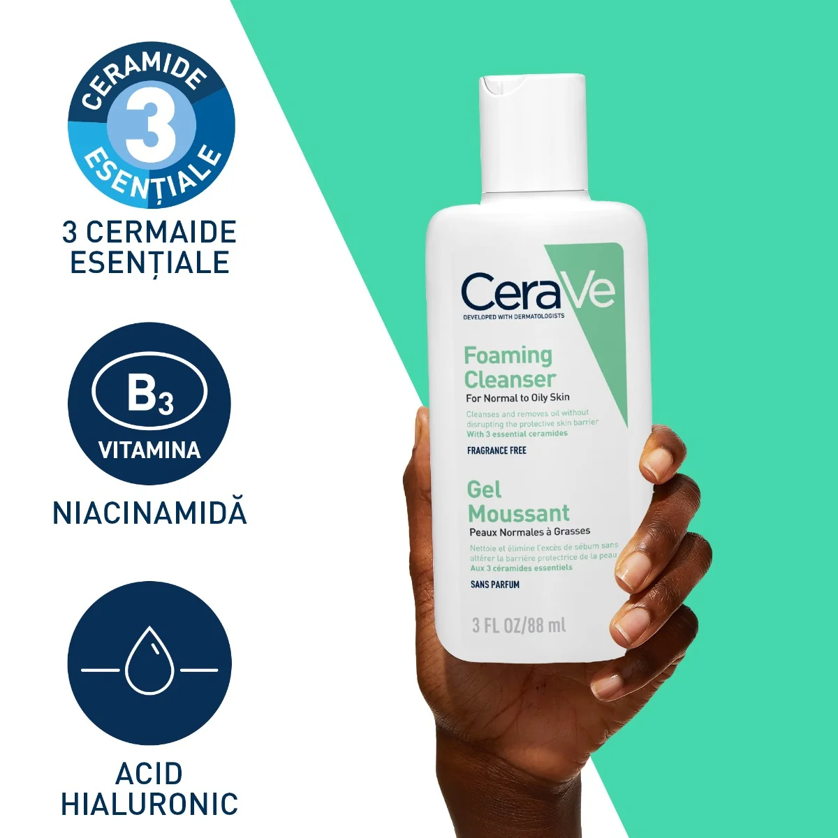 Gel de curatare spumant pentru pielea normal-grasa Travel Size, 88ml, CeraVe