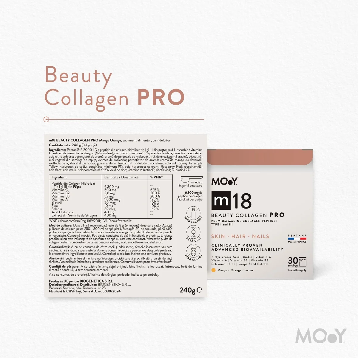 Colagen marin Beauty M18 cu aroma de mango si portocale, 240g, Molecules of Youth