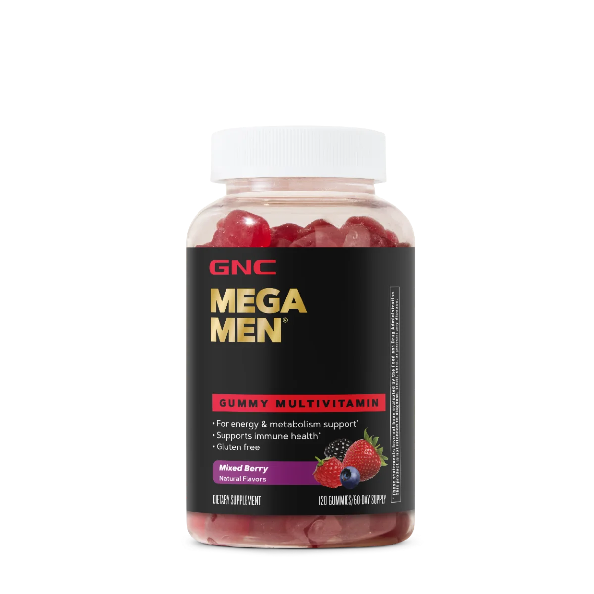 Complex de multivitamine pentru barbati cu aroma de fructe de padure Mega Men®, 120 jeleuri, GNC