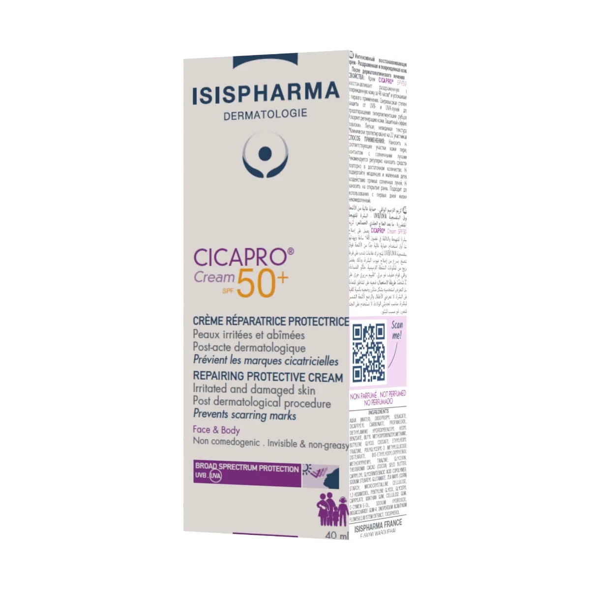 Crema reparatoare cu protectie solara Cicapro Cream SPF50+, 40ml, Isis Pharma