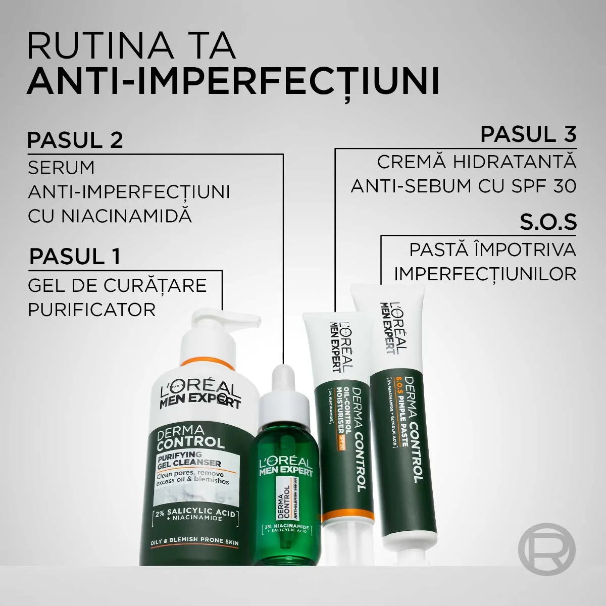 Gel de curatare pentru ten gras cu 2% acid salicilic si niacinamida, 260ml, L'oreal Men Expert