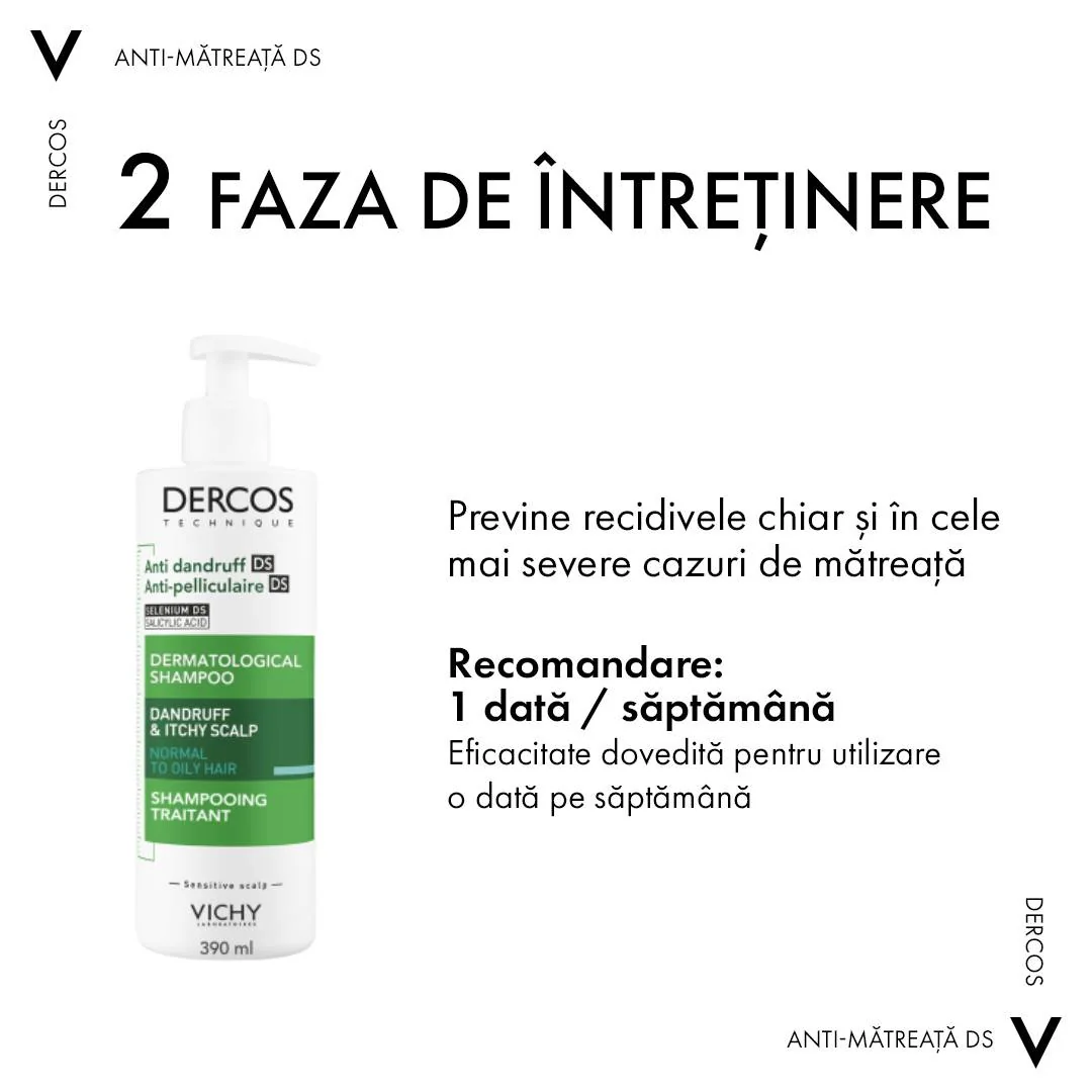 Sampon tratament anti-matreata grasa Dercos, 390ml, Vichy