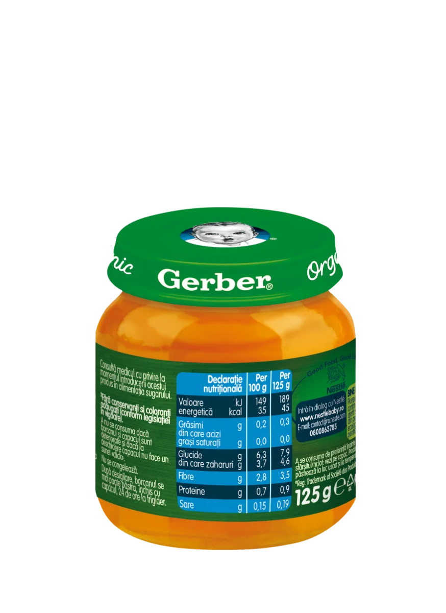 Piure Bio din morcovi si cartofi dulci de la 4 luni, 125g, Gerber