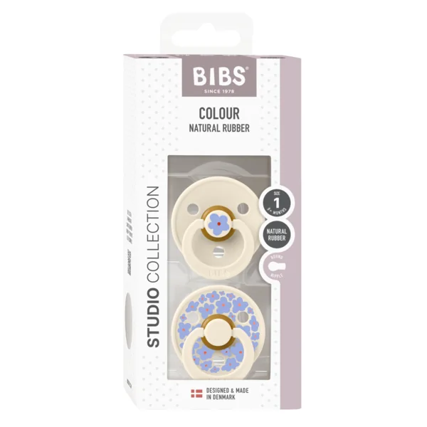 Set 2 suzete cu tetina rotunda din latex 0 luni+ Colour Studio Collection Flower Ivory, 1 bucata, Bibs