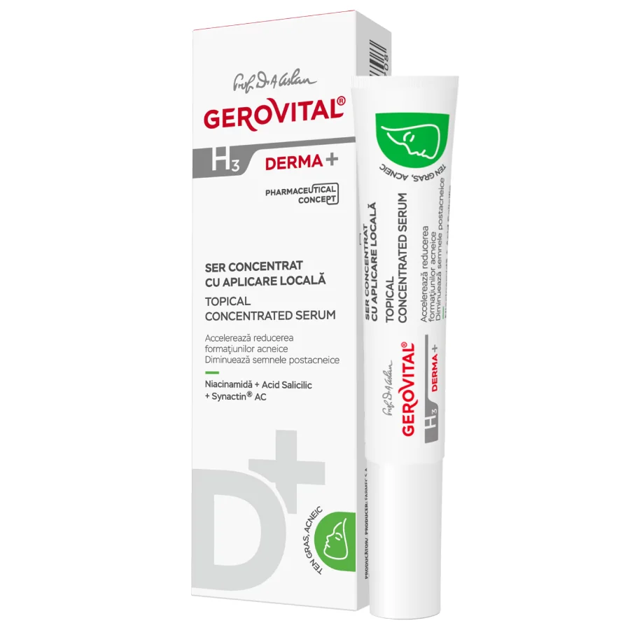 Ser concentrat cu aplicare locala H3 Derma+, 15ml, Gerovital