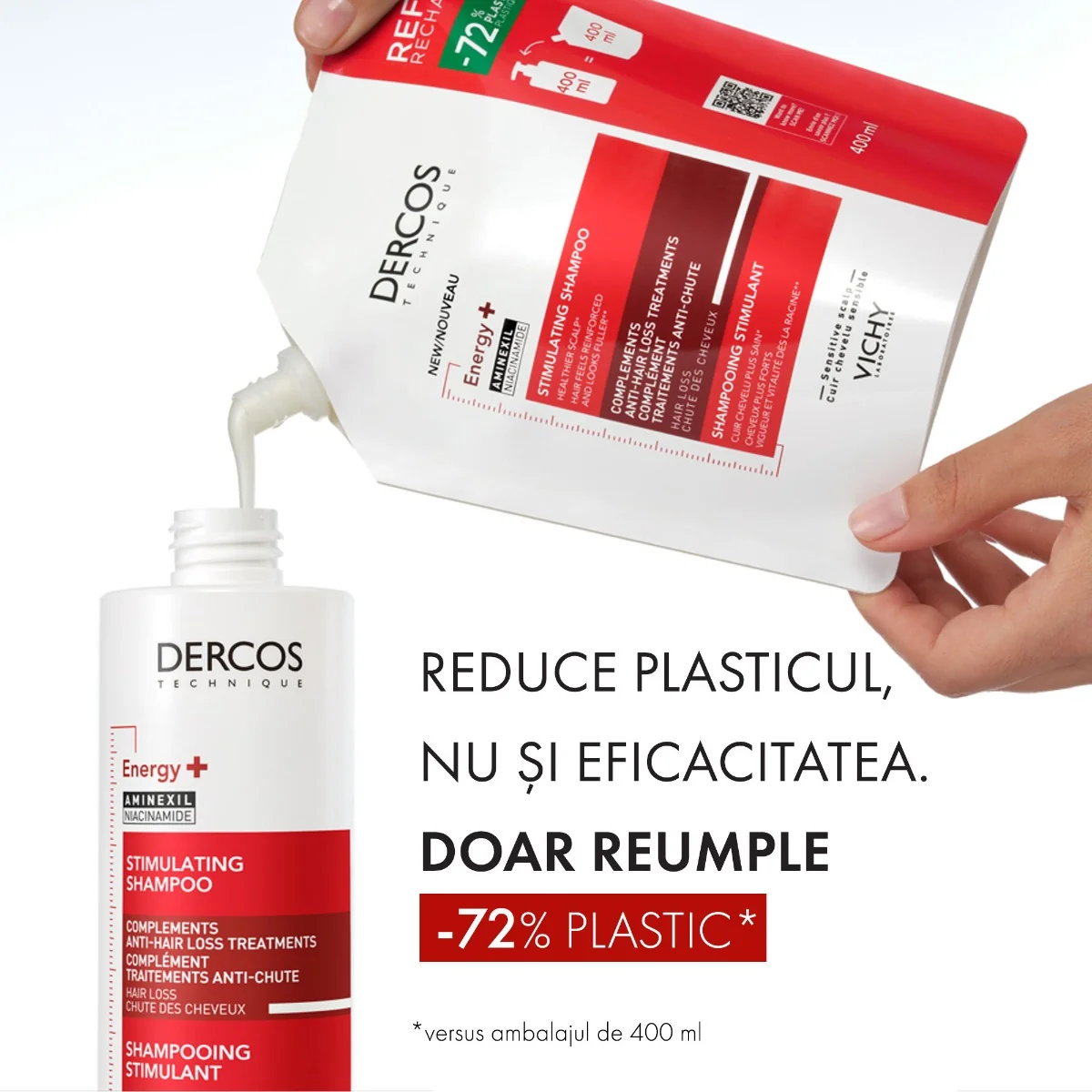 Rezerva Eco Sampon cu actiune energizanta Energy + Dercos, 400ml, Vichy