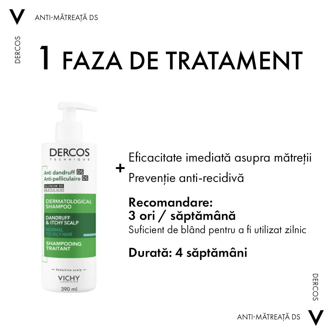 Sampon tratament anti-matreata grasa Dercos, 390ml, Vichy