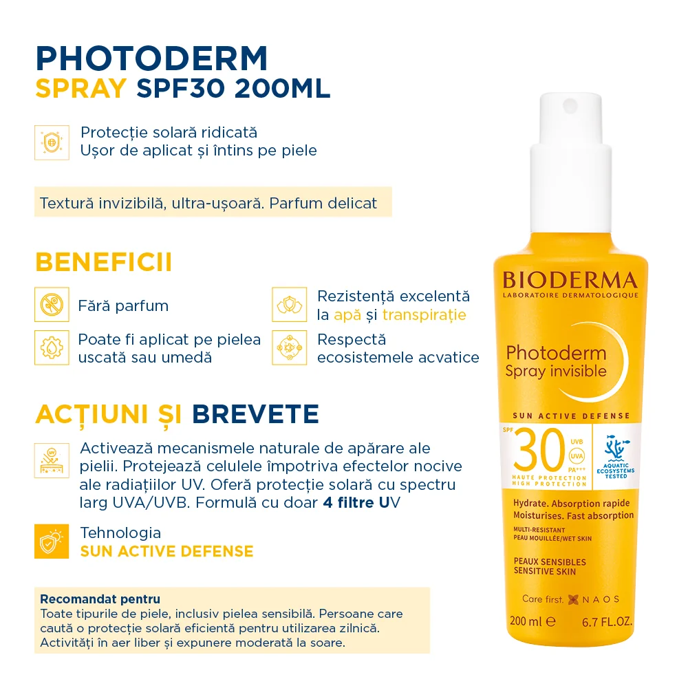 Spray protectie solara Photoderm SPF 30, 200ml, Bioderma