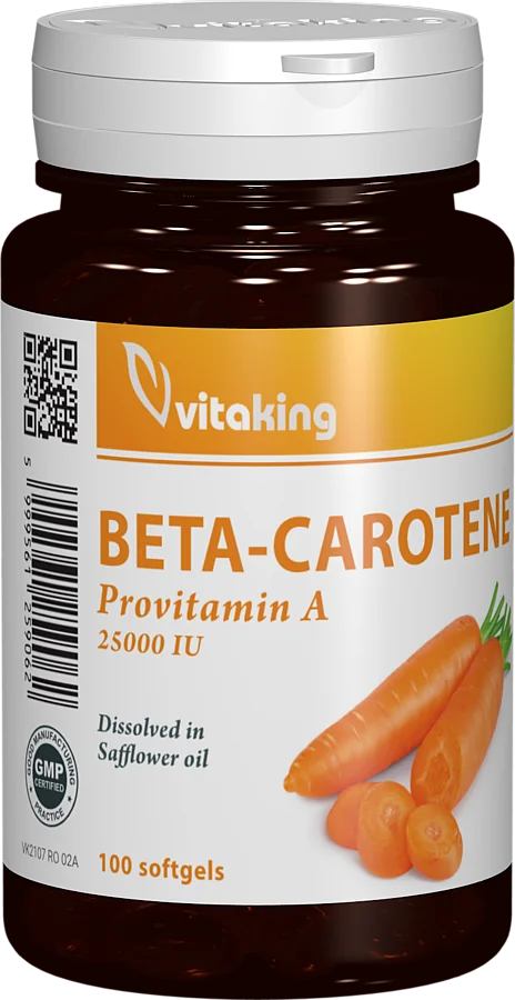 Beta-caroten natural 25000UI, 100 capsule gelatinoase, Vitaking