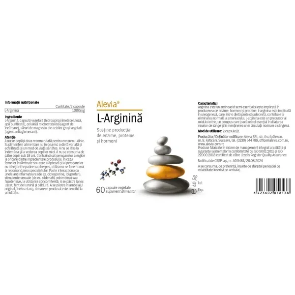 L-Arginina, 60 capsule vegetale, Alevia