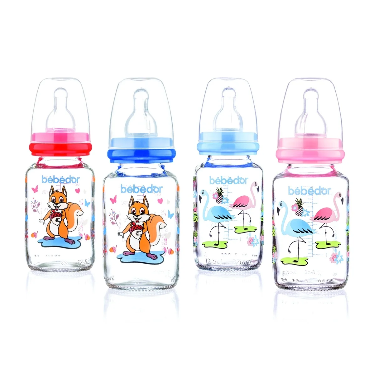 Biberon din sticla cu tetina de silicon pentru +0 luni 30302, 125ml, Bebe D' Or