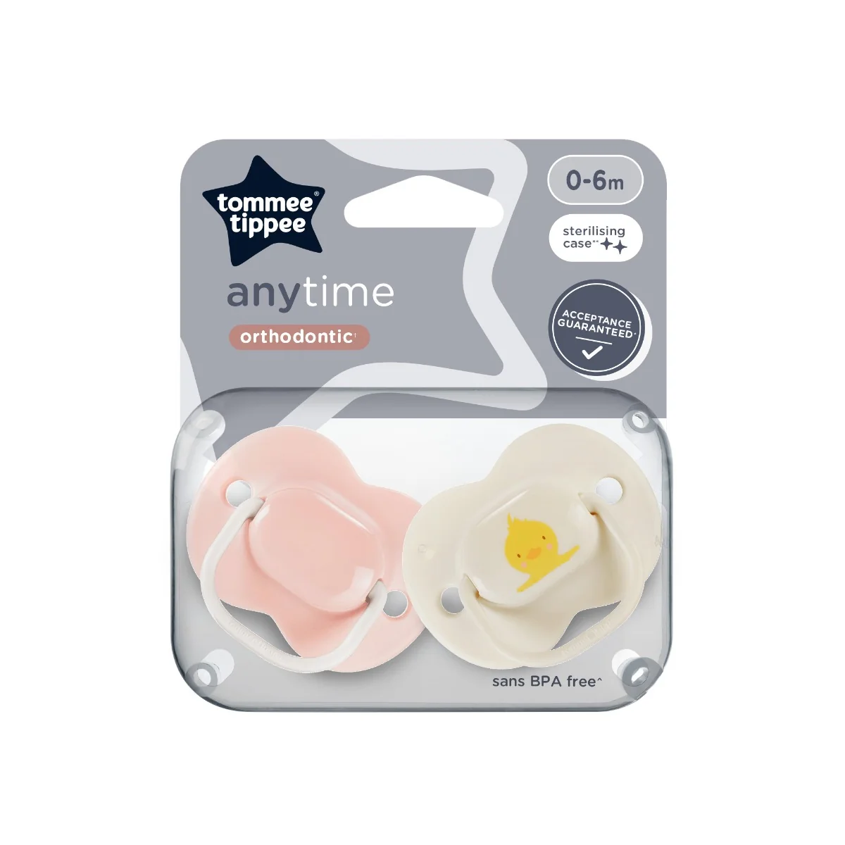 Suzeta Anytime pentru 0-6 luni Roz/Alb, 2 bucati, Tommee Tippee