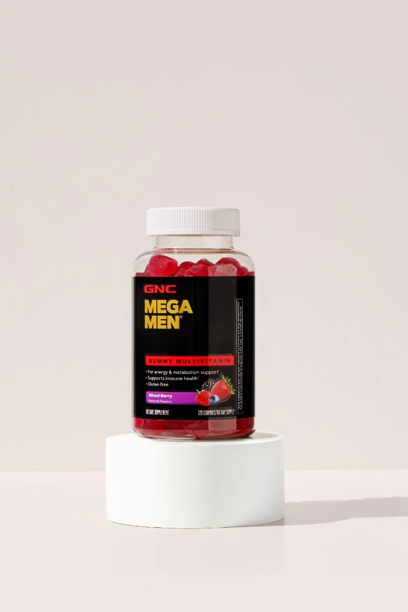 Complex de multivitamine pentru barbati cu aroma de fructe de padure Mega Men®, 120 jeleuri, GNC