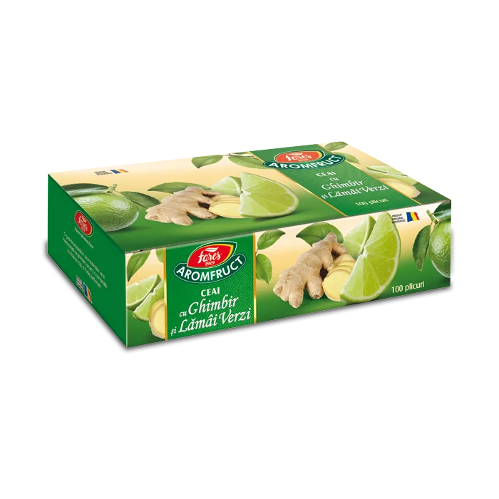 Ceai cu ghimbir si lamai verzi Aromafruct, 100 plicuri, Fares