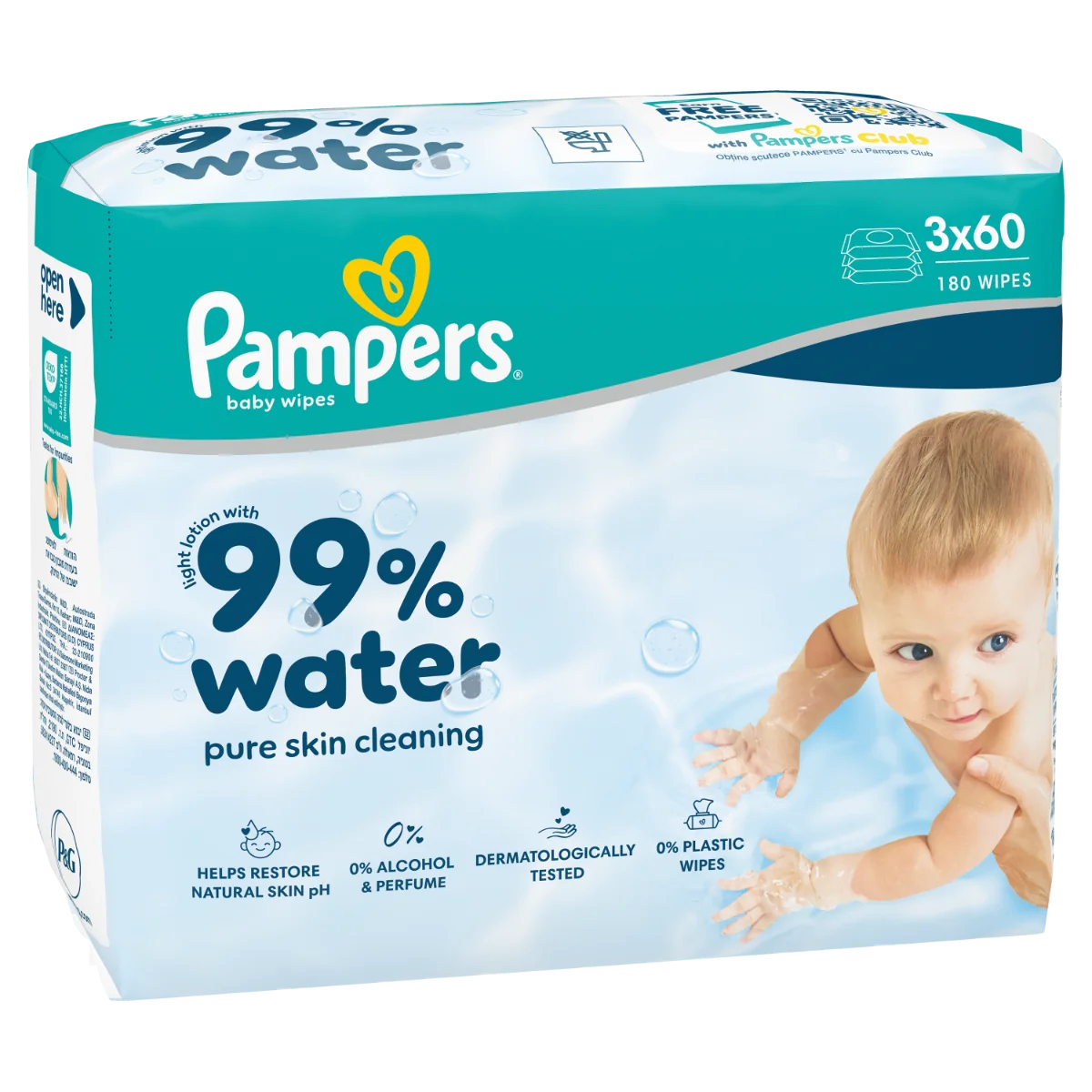 Servetele umede 99% apa cu lotiune usoara, 180 bucati, Pampers