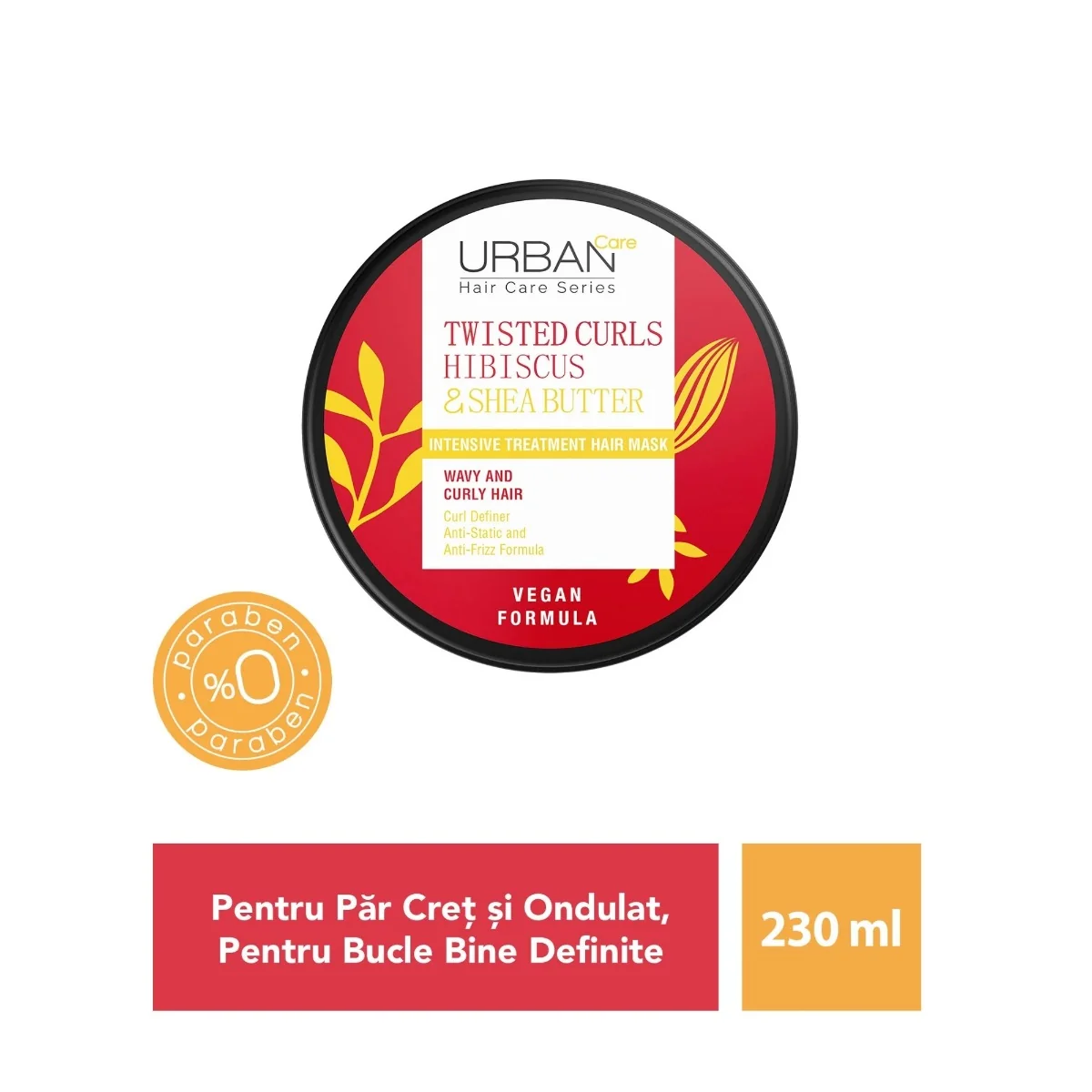 Masca de par intensiva pentru bucle cu Hibiscus si Unt de Shea, 230ml, Urban Care
