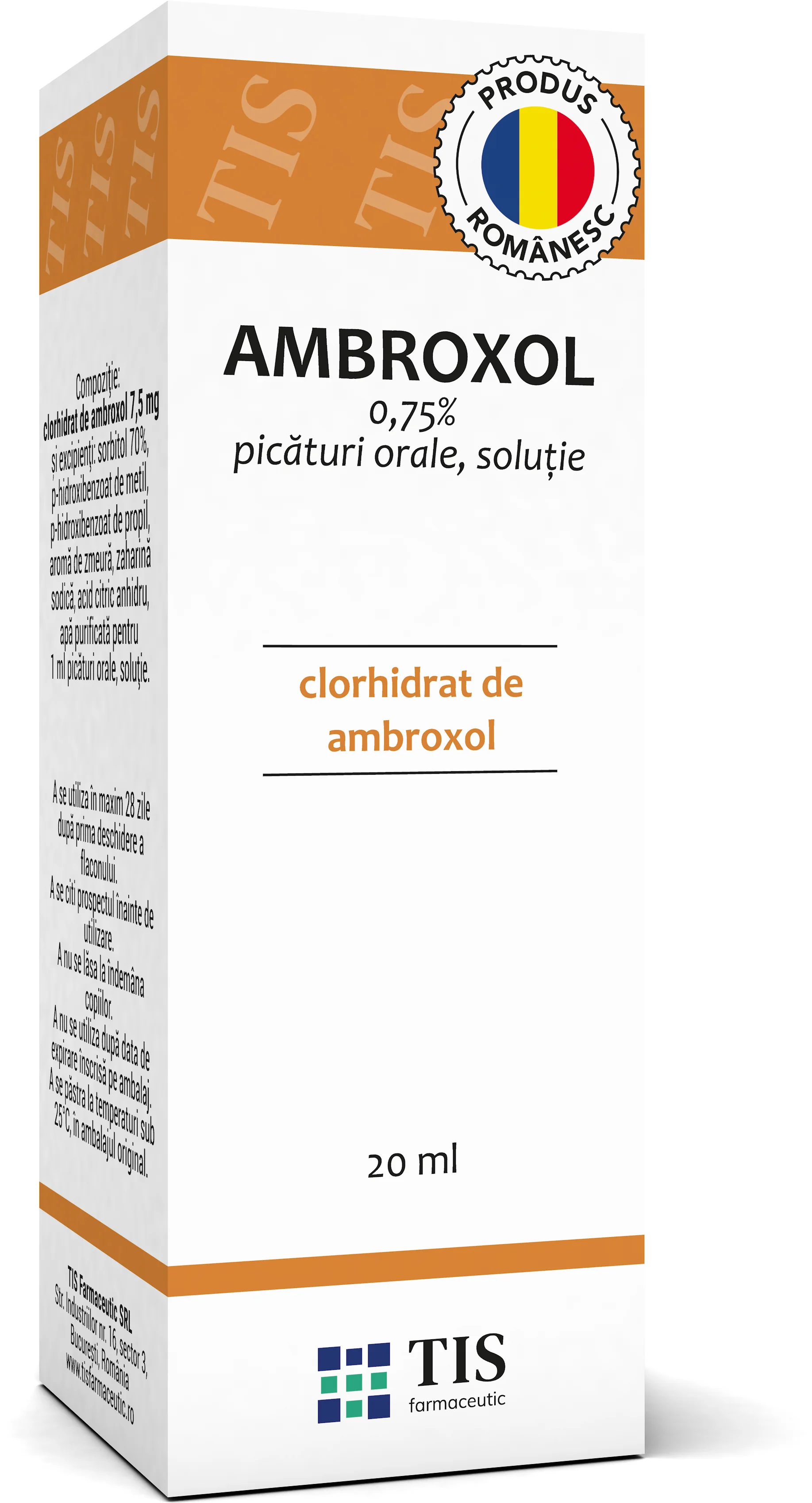Ambroxol 0.75% picaturi orale solutie, 20 ml, Tis
