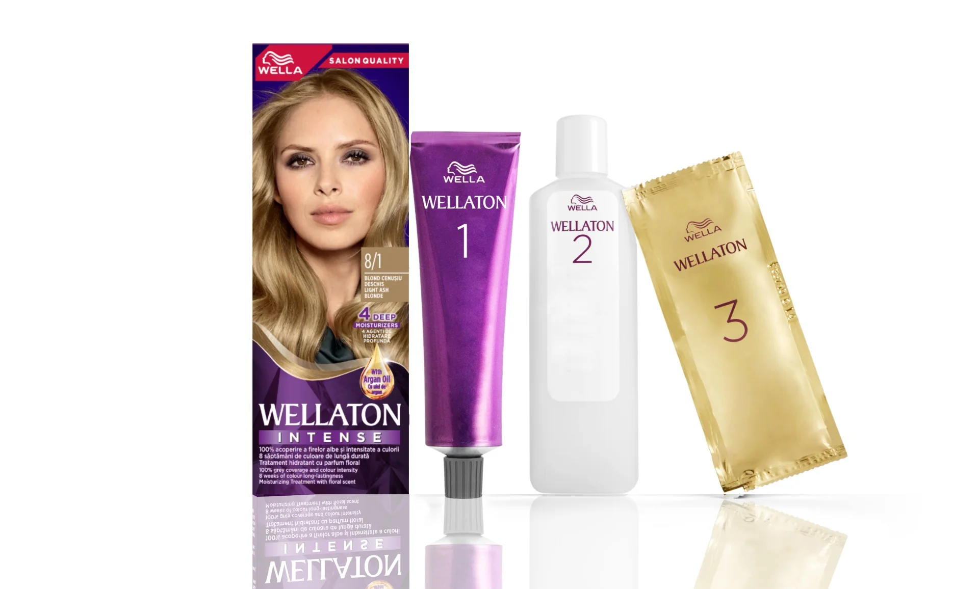 Vopsea de par permanenta Blond Cenusiu Deschis 8.1 Wellaton, 110ml, Wella