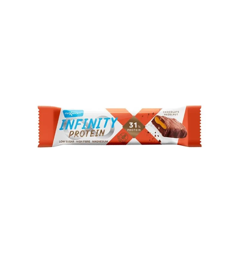 Baton proteic cu ciocolata si alune de padure Infinity Protein, 55g, Max Sport