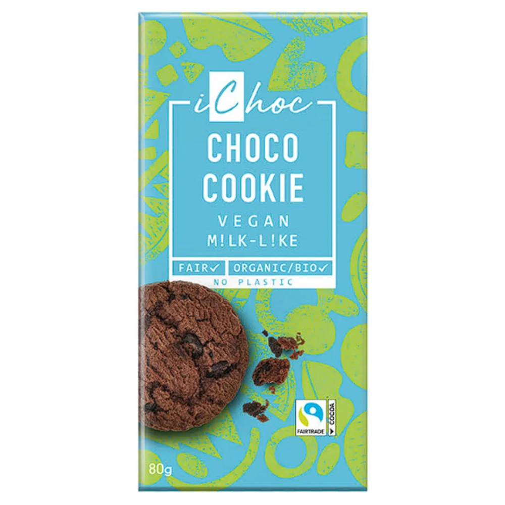 Ciocolata vegana ecologica Milk-Like Cookies, 80g, iChoc