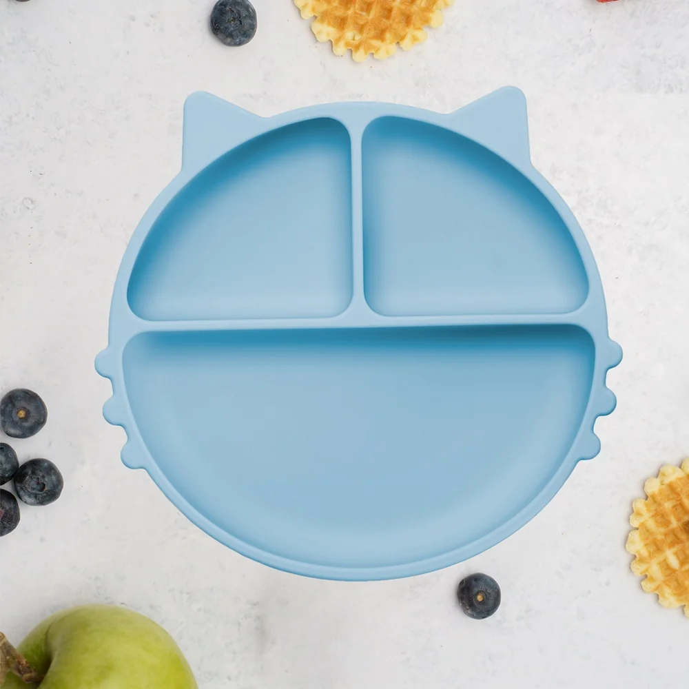 Farfurie compartimentata din silicon cu ventuza Kitty Aqua Blue 6 luni+, 1 bucata, Appekids