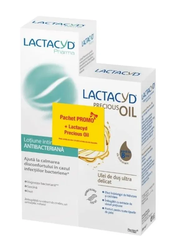 Pachet Lotiune intima antibacteriana 250ml + Lactacyd Precious Oil 200ml, Lactacyd