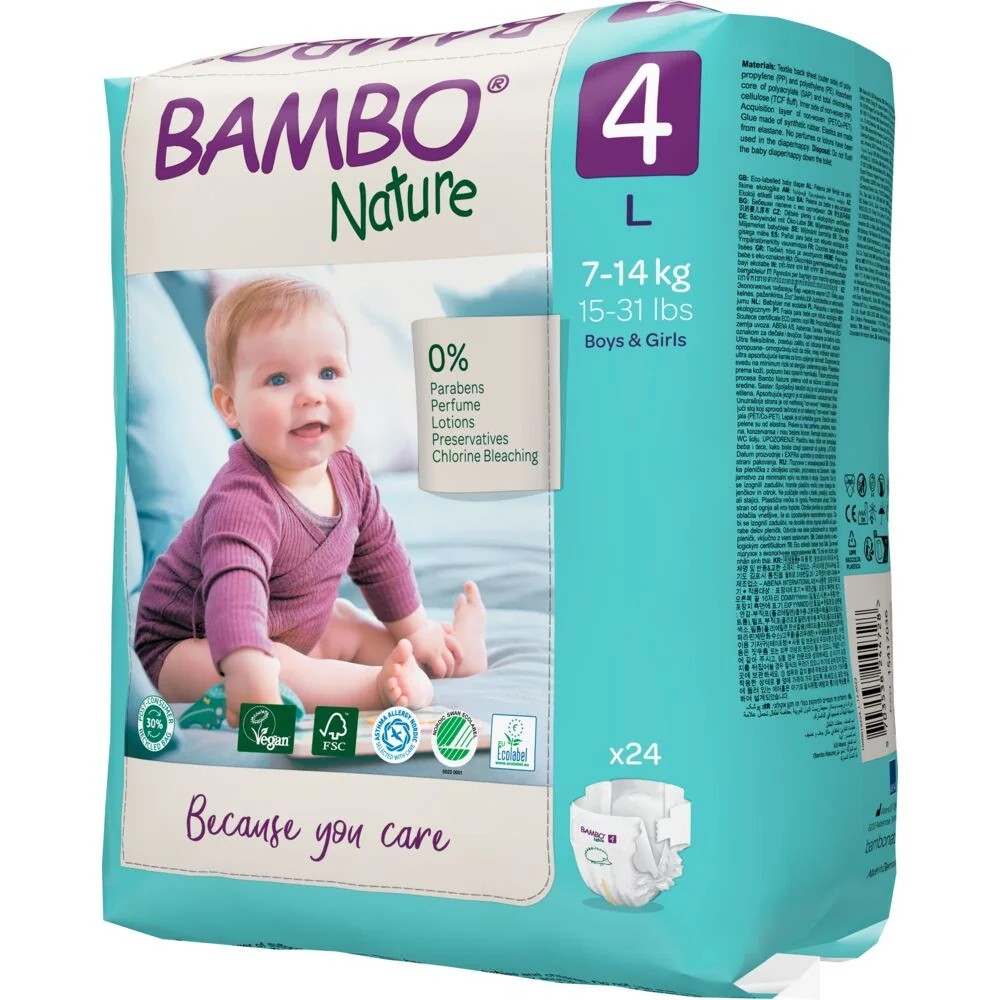 Scutece eco Nr. 4 pentru 7-14 kg, 24 bucati, Bambo Nature