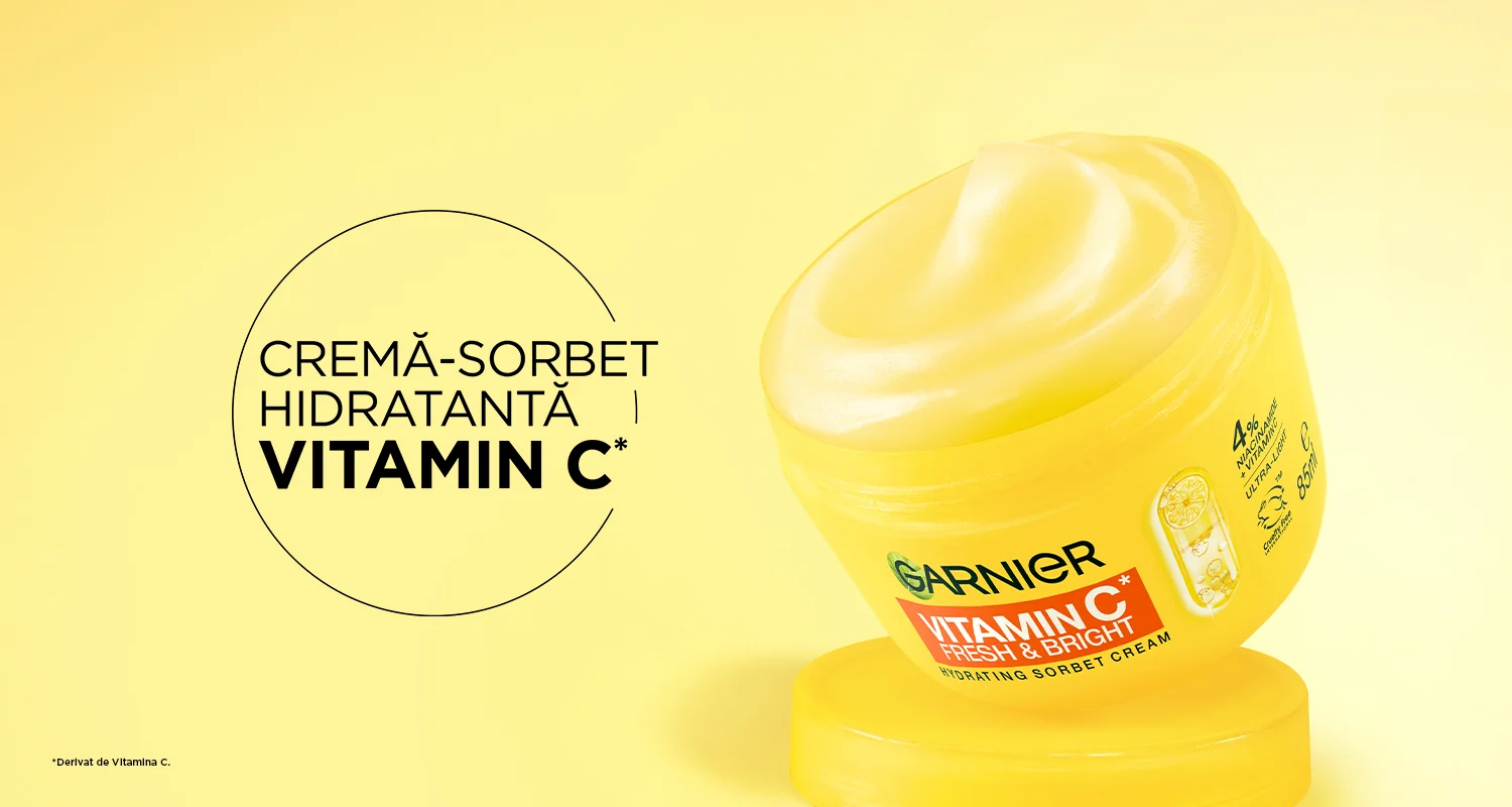 Crema-sorbet hidratanta Garnier Vitamin C Fresh & Bright pentru iluminarea si revitalizarea tenului. Crema-sorbet hidratanta Garnier Vitamin C Fresh & Bright pentru iluminarea si revitalizarea tenului.