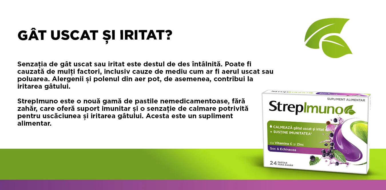 Strepimuno supliment alimentar cu soc si echinacea fara zahar, 24 comprimate de supt, Reckitt Benckiser