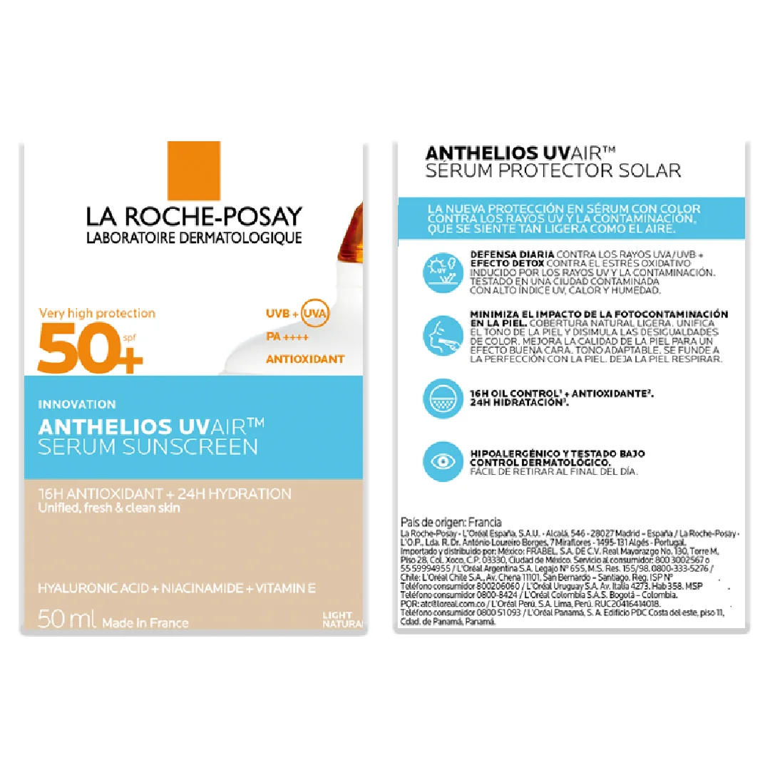 Serum solar impotriva radiatiilor UV si a poluarii cu nuanta deschisa natural SPF50+ Anthelios UVAir, 50ml, La Roche-Posay