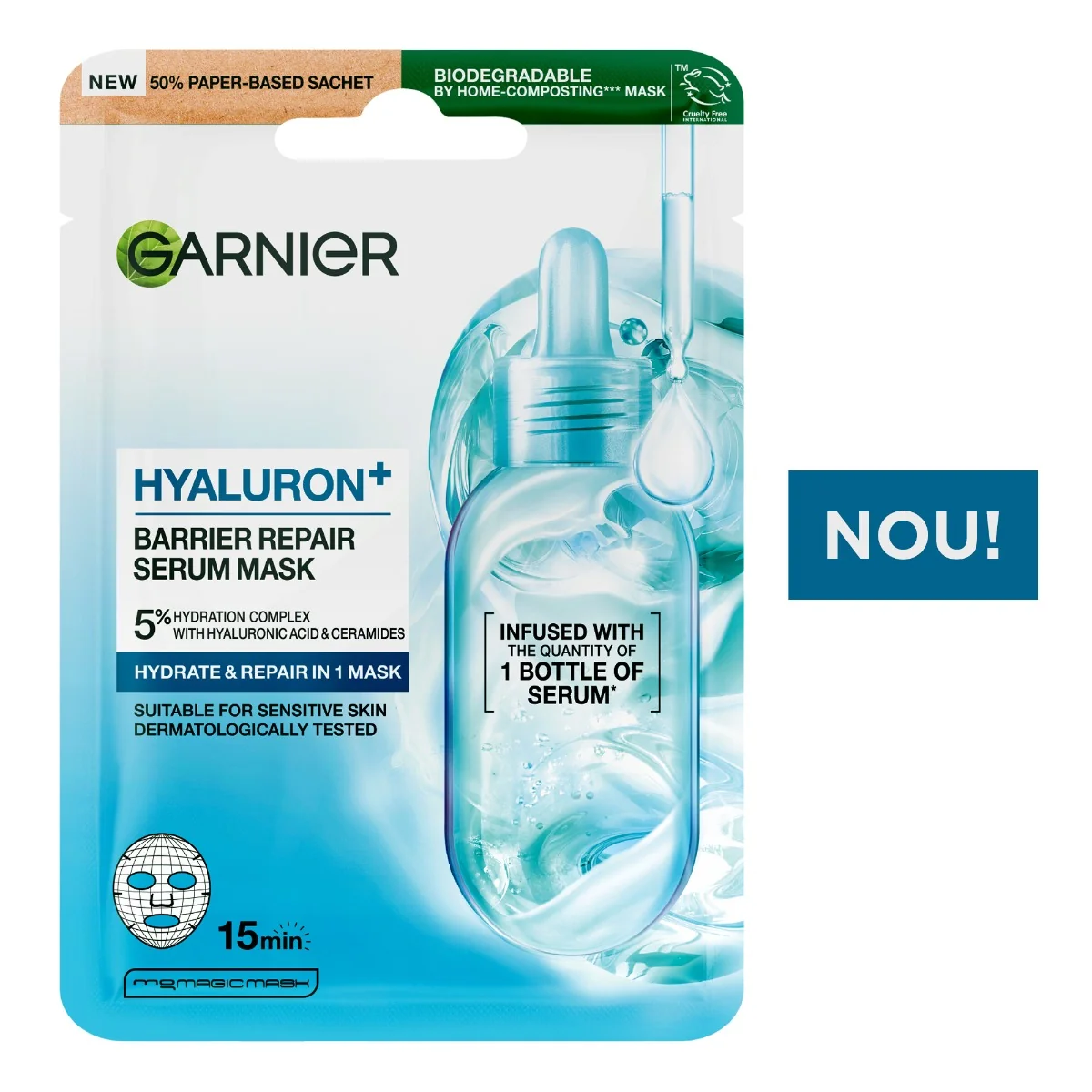 Masca servetel cu efect de hidratare Hyaluron Barrier Repair, 28g, Garnier