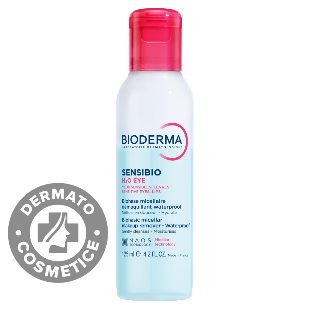 Apa micelara bifazica pentru ochi si buze Sensibio H2O, 125ml, Bioderma 