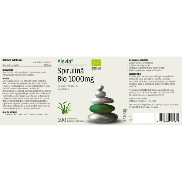 Spirulina Bio 1000mg, 100 comprimate, Alevia