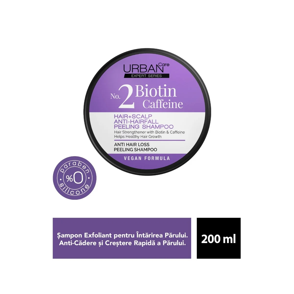 Sampon cu Sare de mare Biotina si Cafeina Peeling No. 2, 200ml, Urban Care