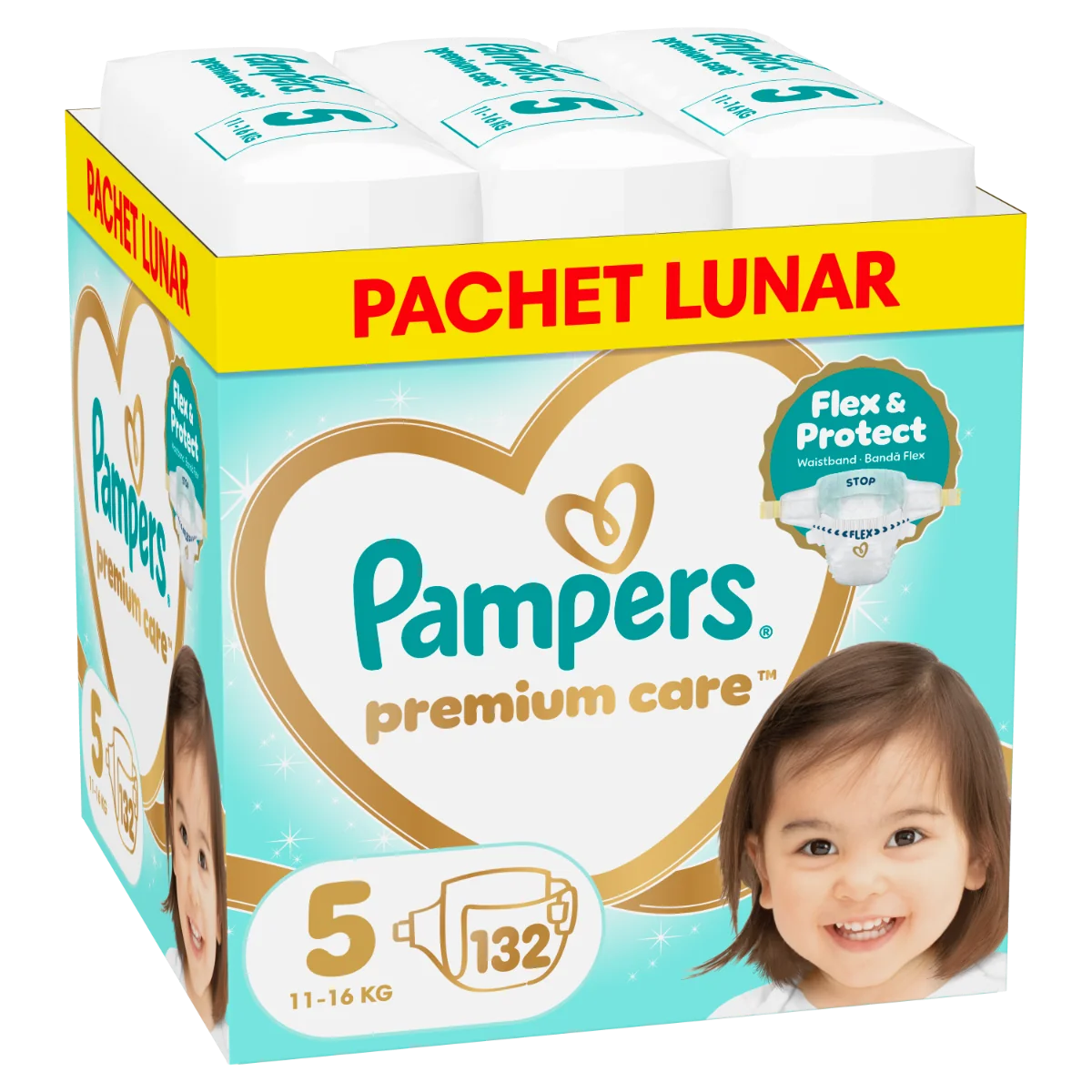 Scutece Premium Care Marimea 5 pentru 11-16 kg, 132 bucati, Pampers