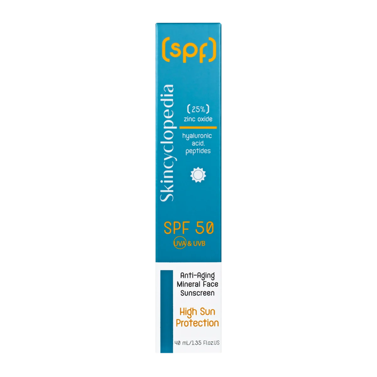 Crema faciala cu protectie solara minerala SPF50 cu Oxid de Zinc Acid Hialuronic si Peptide, 40ml, Skincyclopedia