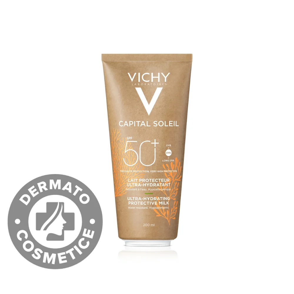 Lapte pentru protectie solara SPF 50+ pentru fata si corp conceput sustenabil Capital Soleil, 200ml, Vichy