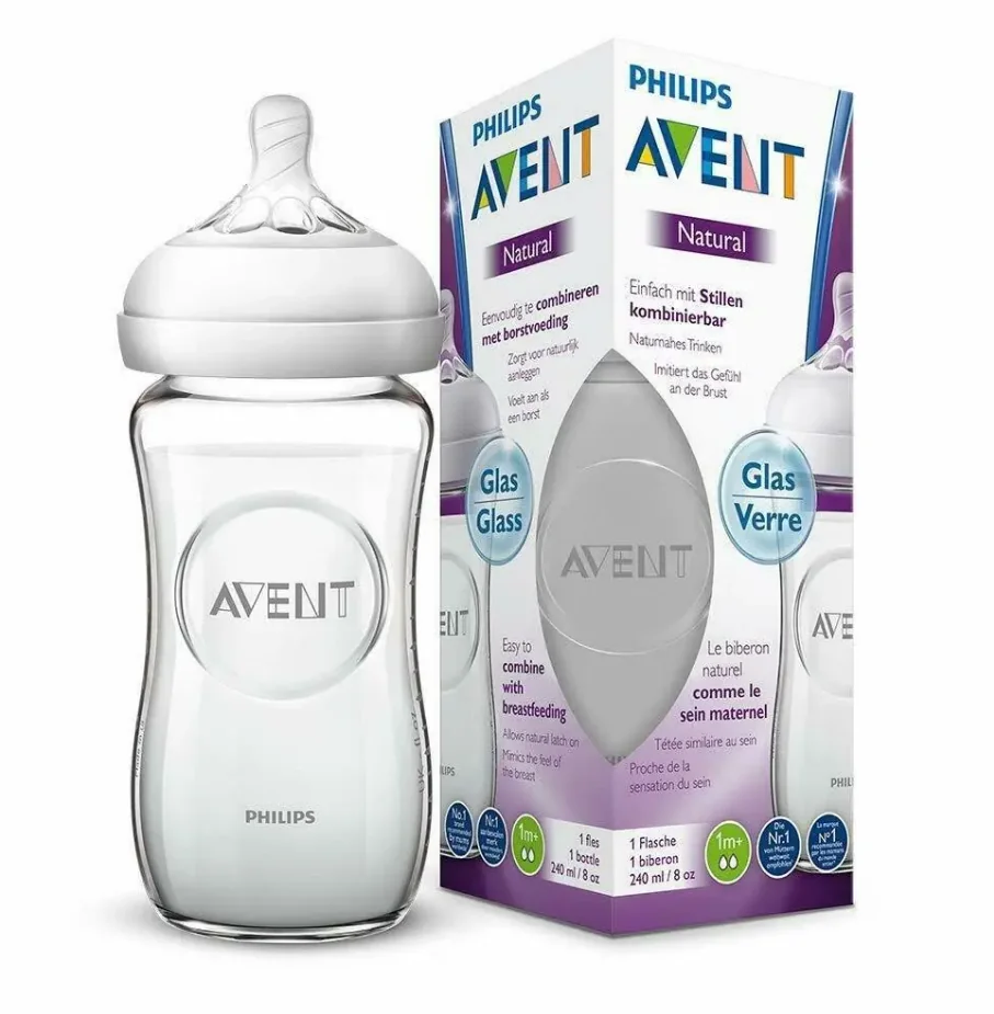 Biberon Natural din sticla, +1 luna, 240 ml, SCF053/17, Philips Avent