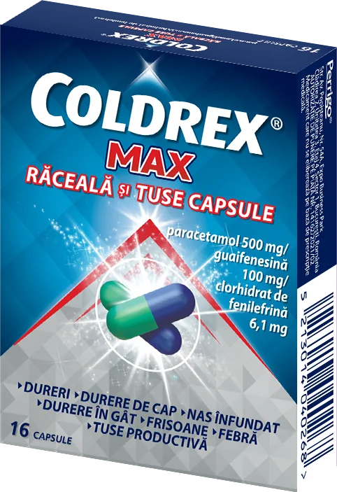 Coldrex Max Raceala si Tuse, 16 capsule, Perrigo