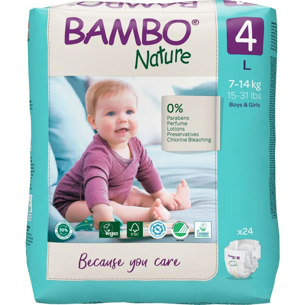 Scutece eco Nr. 4 pentru 7-14 kg, 24 bucati, Bambo Nature