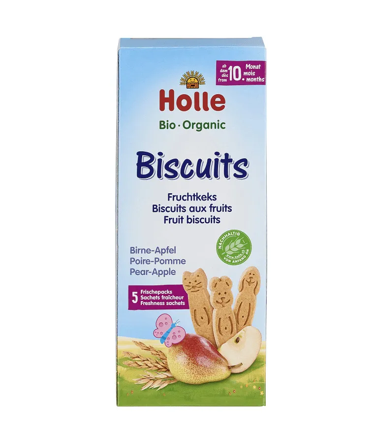 Biscuiti Bio cu pere si mere +10 luni, 125g, Holle Baby Food